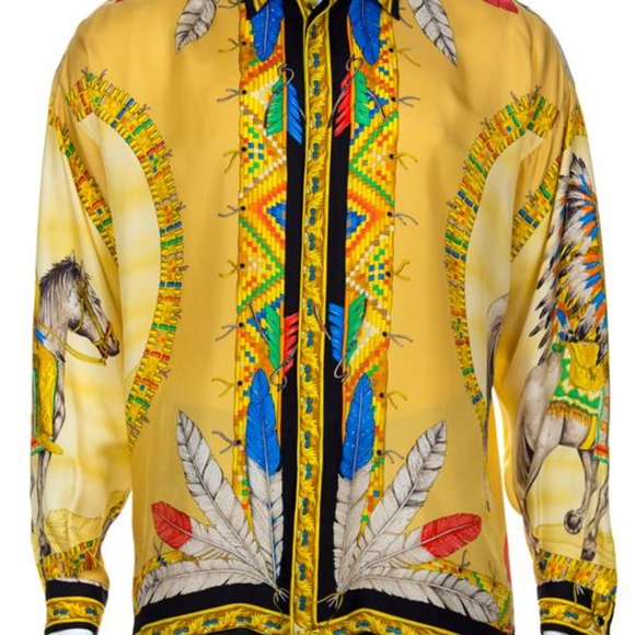 GIANNI VERSACE Silk Native American Print Shirt - Picture 2 of 8